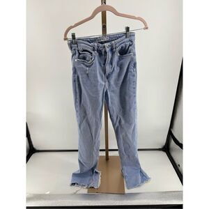 Zara brono blue light wash split flare jeans size 4